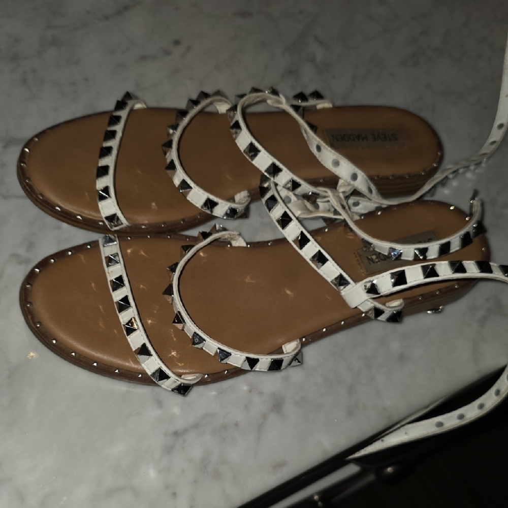 Steve Madden White and Black Studded Sandals